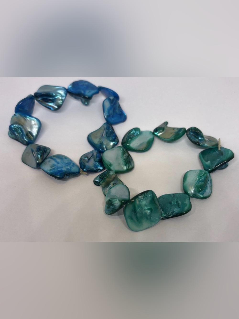 Iridescent Shell Bracelets Blue Turquoise Dyed Mother of Pearl Beachy Jewelry